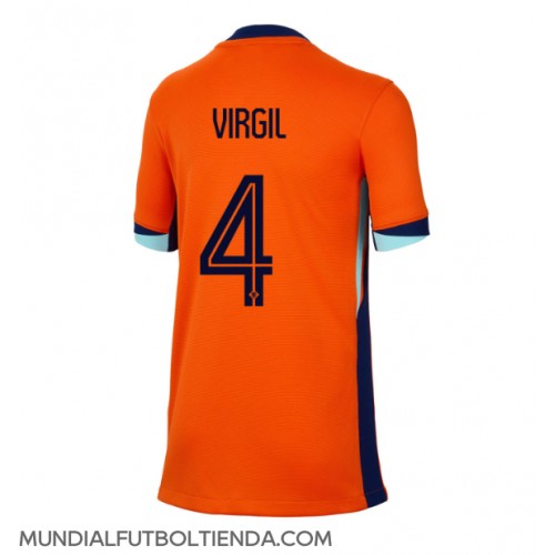 Camiseta Países Bajos Virgil van Dijk #4 Primera Equipación Replica Eurocopa 2024 para mujer mangas cortas